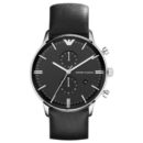 Emporio Armani Men's Black Dial Chronograph Watch with Leather Strap - AR0397